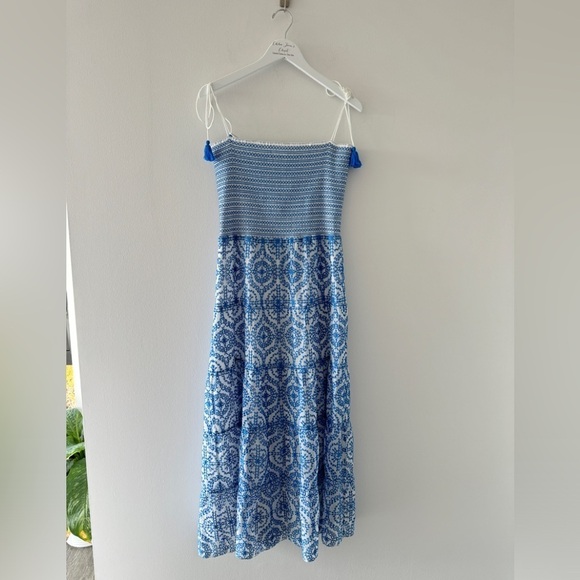 ALICE & OLIVIA Marna Mixed Blue Embroidery Smocked Sundress 12 - Picture 6 of 11